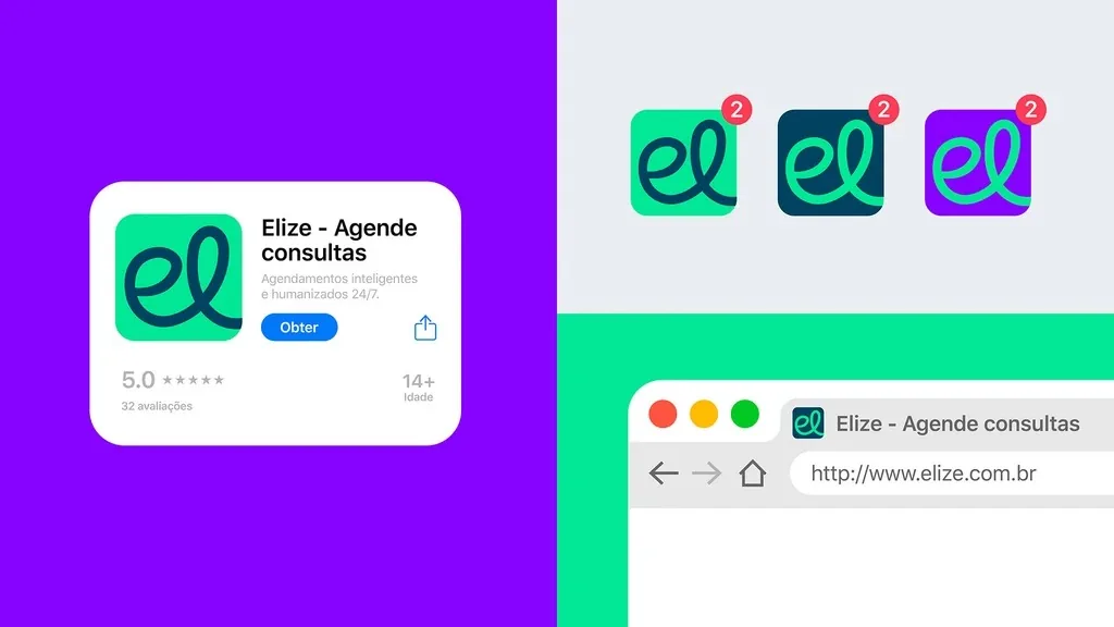Ícone da Elize na loja de aplicativos e no navegador
